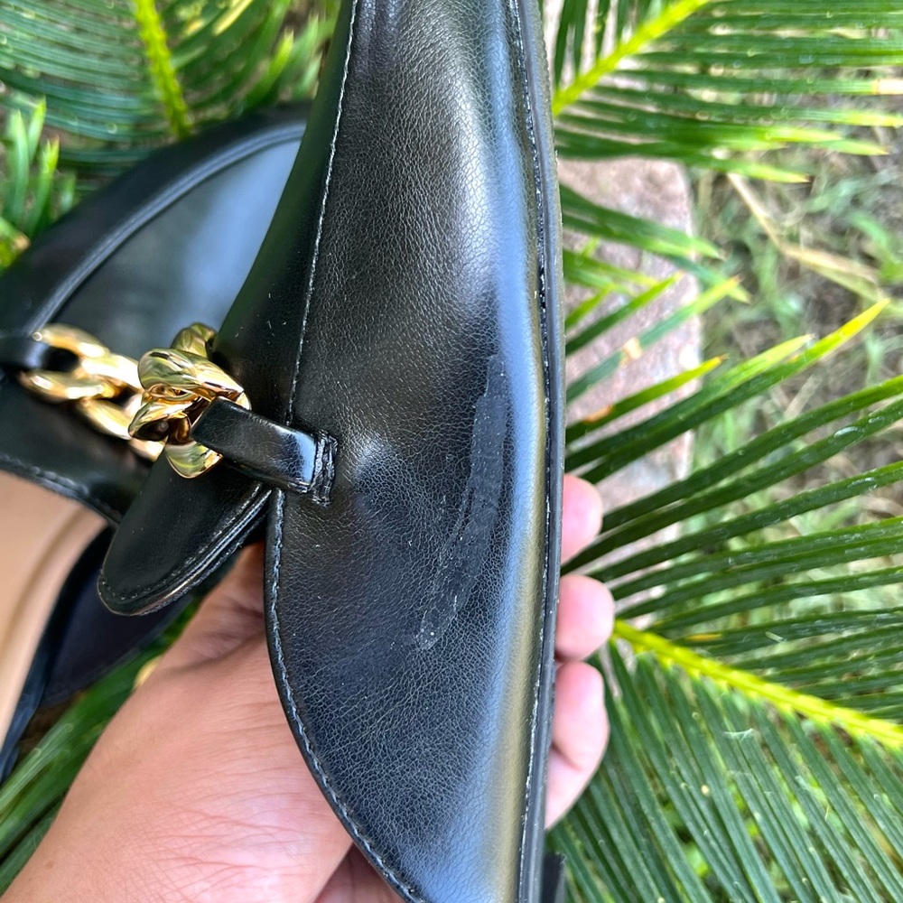 Black Vegan Leather Chain Link Mule Flats - Picture 8 of 8